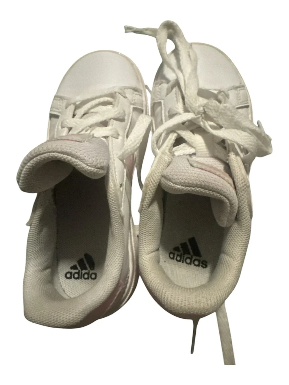 adidas Kids White Sneakers with Light Pink Stripes